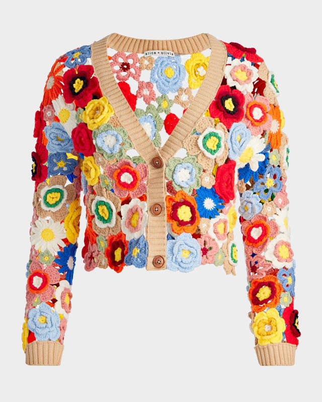 Bradley Cropped Floral Crochet Cardigan